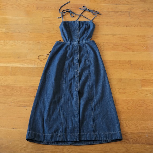 Reformation Dresses & Skirts - Reformation Manon Denim Midi Dress Women Blue Cutout Button Front 2 Boho 1319334